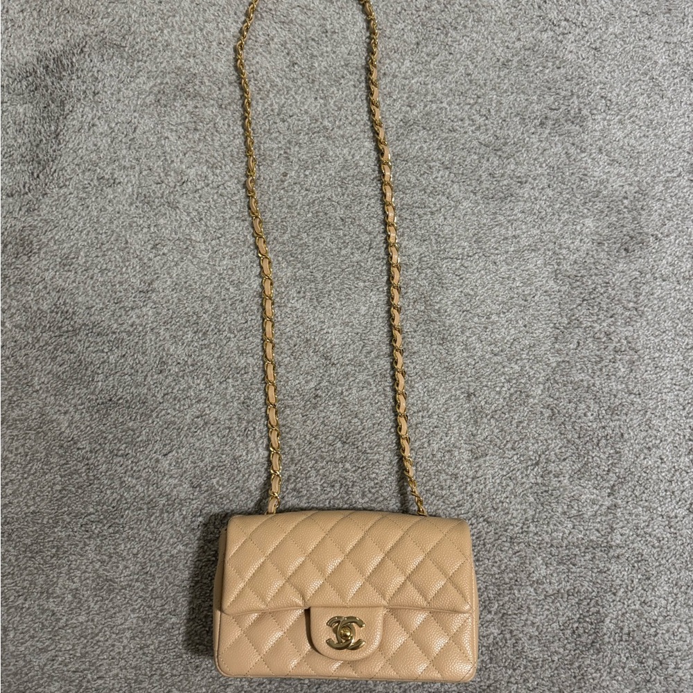 CHANEL Beige Quilted Caviar Leather Double Flap Crossbody with Gold Hardware - Picture 6 of 7